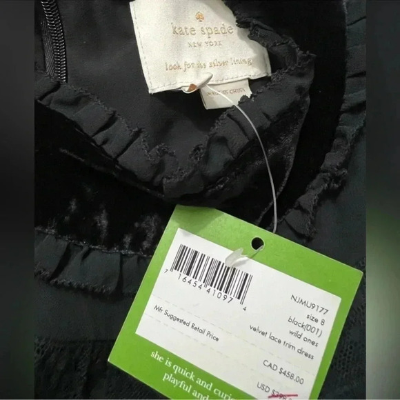 KATE SPADE BLACK VELVET DRESS MIDI RUFFLE SLEEVELESS HOLIDAY NWT SIZE 8 MEDIUM - Picture 7 of 11